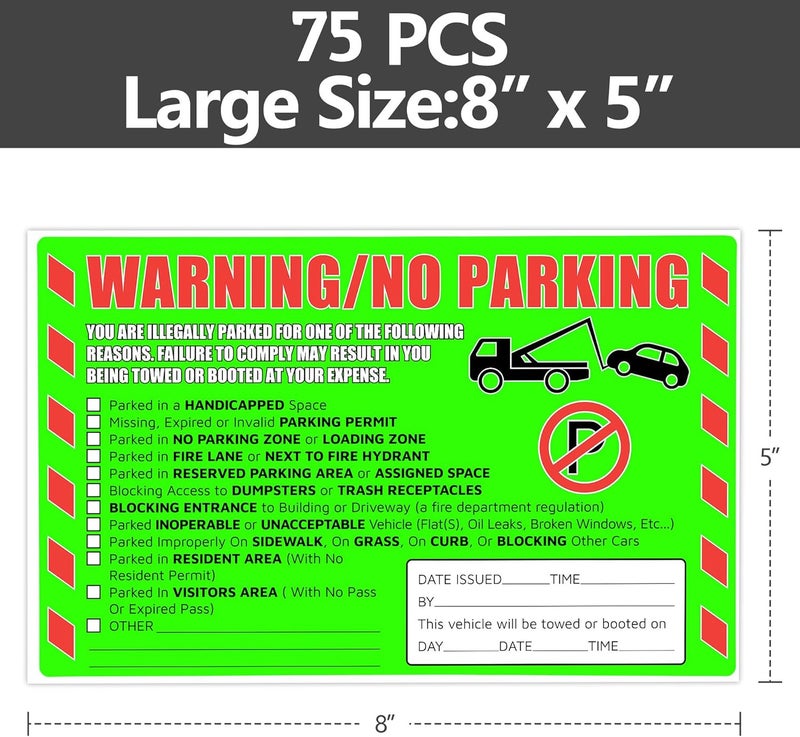 GUEER Parking Violation Stickers You are Illegally Parked Multi Reasons Hard to Remove Tow Warning Private Parking Warning Sticker for Car Windows (75 Pcs) - Image 3